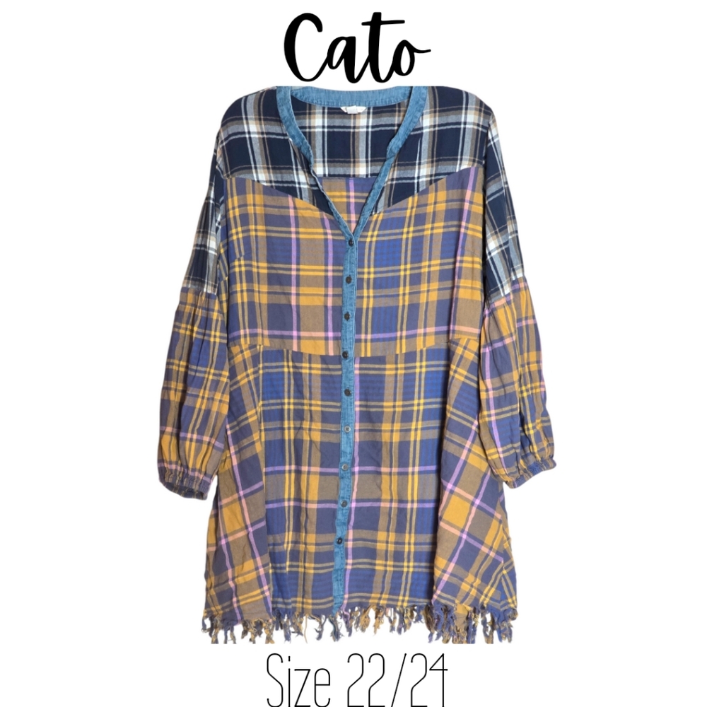 Cato Plaid Fringe Tunic Dress